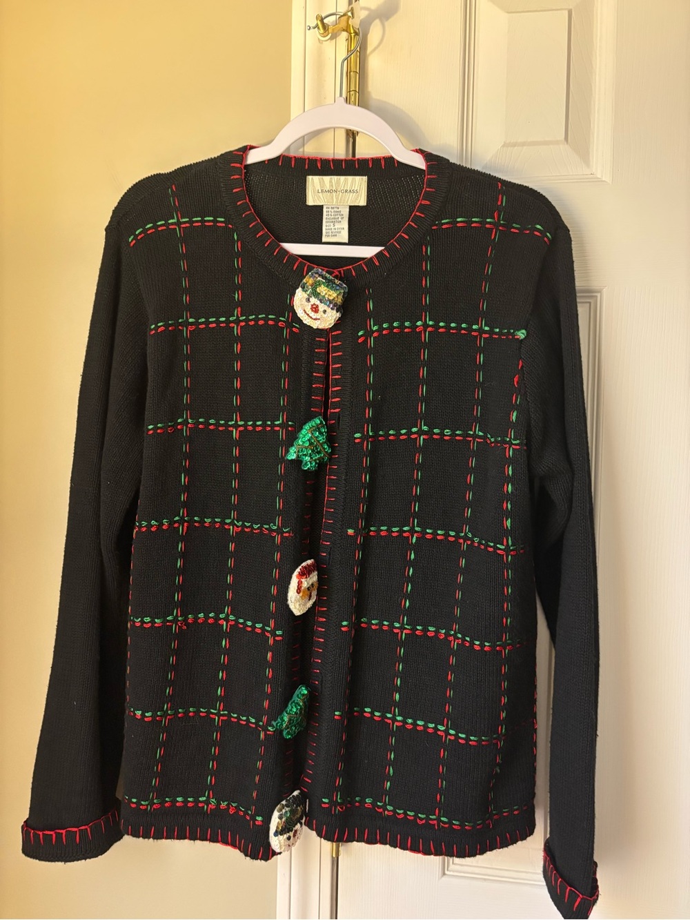 Vintage Black Holiday Cardigan with Festive Buttons